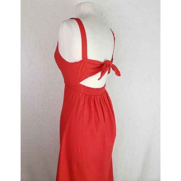 Japna Coral Button Front Back Tie Linen Dress - Picture 3 of 8